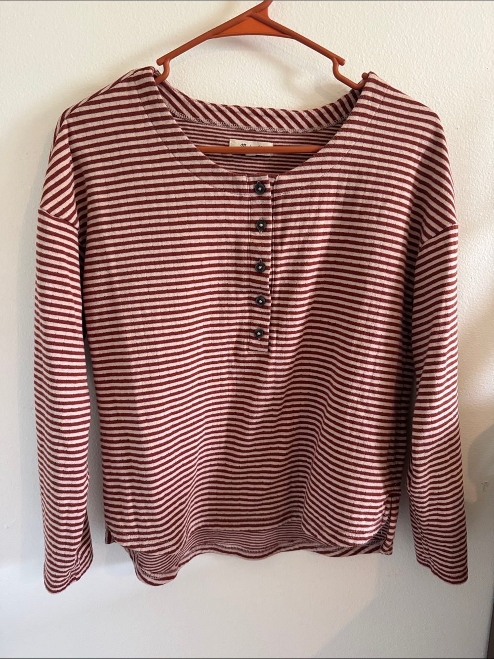 Madewell Maroon & Cream Striped Henley Long-Sleeve Top